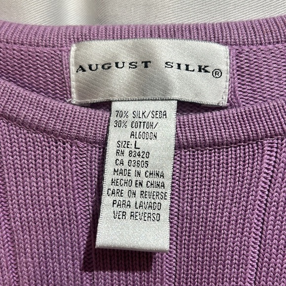 AUGUST SILK Purple Short Sleeve Knit Top Silk/Cotton Blend Size Large - Picture 2 of 6